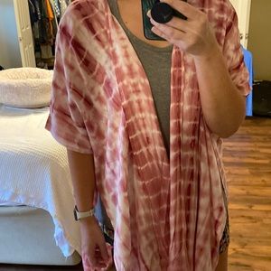 Pink Dark Pink Tie Dyed Kimono Coverup
